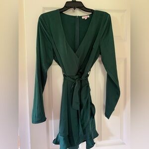 Pink Lily Deep Green Wrap Mini Dress Romper size large